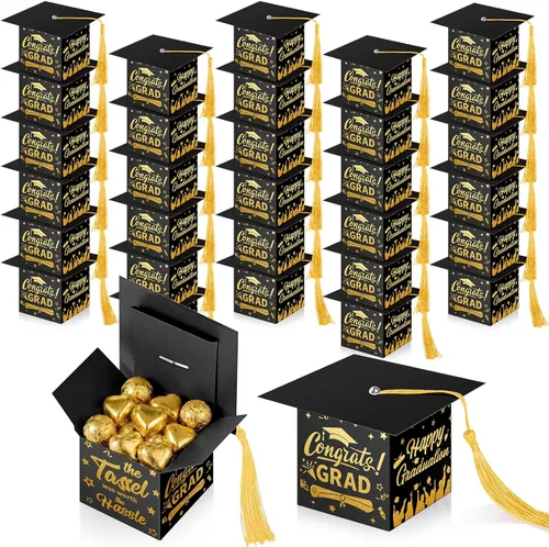 TaoBary 30 cajas de dulces de graduación 2026, decoraciones de graduación, regalos de fiesta, caja de gorra de graduación con borla para suministros