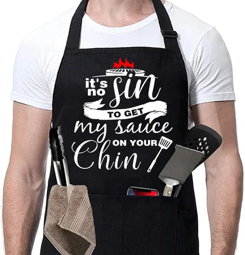 Miniatura 16 de ZOORON Divertidos delantales de chef negros para hombres, ajustables, para barbacoa, cocina, con bolsillos, accesorios para parrilla Tu opinión