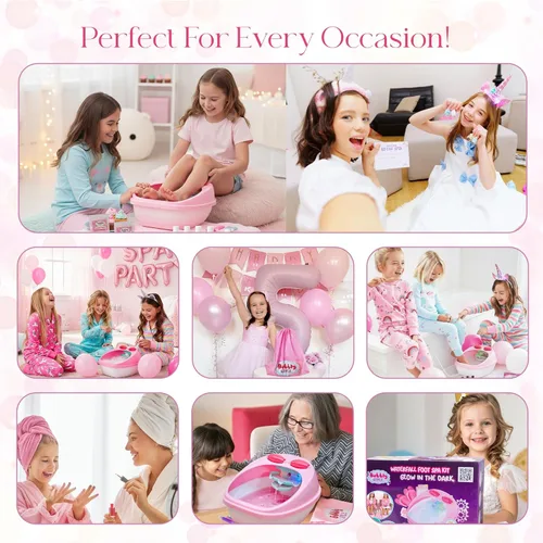 Miniatura 6 de Kit de día de spa para niñas Bubbly Girlz con brillo en la oscuridad, más de 42 piezas de juguetes de spa para pies con cascada, kit de spa de uñas
