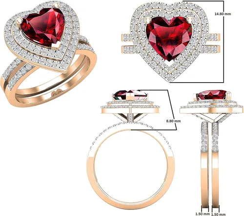 Miniatura 8 de Dazzlingrock Collection Juego de anillos de compromiso de doble halo con diamantes naturales redondos y piedras preciosas creadas en laboratorio