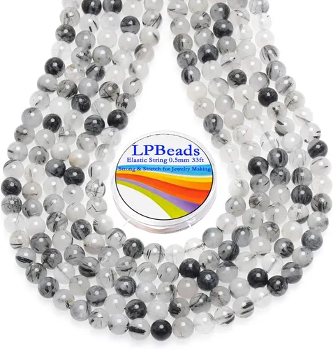 Miniatura 21 de LPBeads 100 piezas de cuentas sueltas de jade blanco natural pulido de 8 mm y redondo con cordón elástico para hacer joyas y pulseras Jade blanco