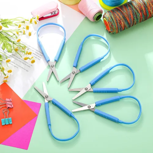 Miniatura 4 de Honoson Paquete de 10 tijeras de bucle para niños con agarre de 5.5 pulgadas, autoapertura, adaptativas, para necesidades especiales, mini tijeras