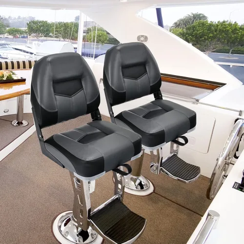 Miniatura 2 de GYMAX Asientos de barco, paquete de 2 asientos plegables de barco con respaldo bajo con tornillo de acero inoxidable incluido, sillas de capitán