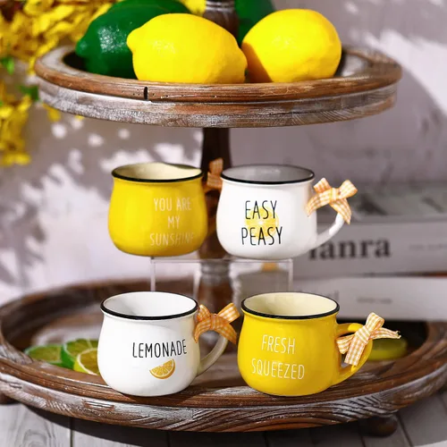 Miniatura 4 de Patelai Juego de 4 Tazas de Limón Mini Tazas de Café 5 oz Tazas de Espresso con Asa Bandeja en Capas de Limón Decoración para Barra de Café Regalo