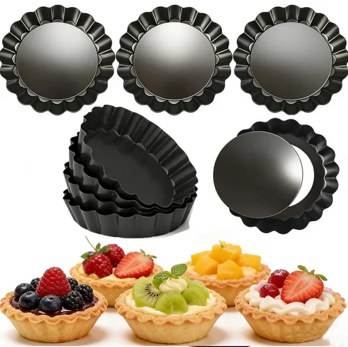 Miniatura 12 de DATANYA Mini Sartenes para Tartas con Fondo Extraíble de 3 Pulgadas, Molde para Tartas de Quiche de Acero al Carbono Antiadherente de 0.8 Pulgadas