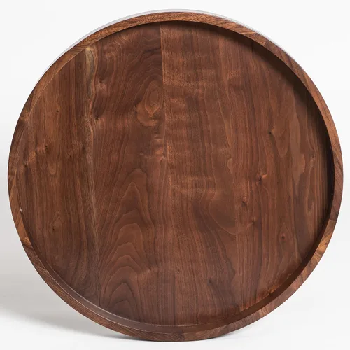 Miniatura 10 de Bandeja redonda de mesa otomana de 13 x 13 pulgadas, bandeja circular de madera maciza de nogal negro con asa para otomana de gran
