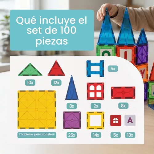Miniatura 3 de Playmags - Azulejos magnéticos para niños – Juego de construcción con imanes de 100 piezas para niños pequeños de 1 a 5 años Juguete Stem