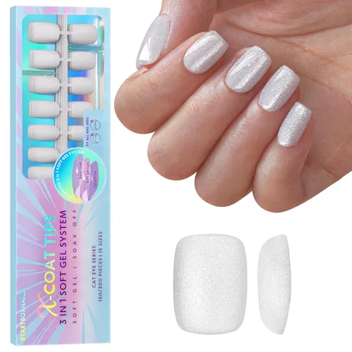 Miniatura 8 de BTArtboxnails XCOATTIPS uñas postizas con punta francesa - Uñas postizas largas cuadradas con base de purpurina rosa, 90 piezas de puntas de uñas