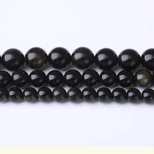 Miniatura 4 de Cuentas sueltas redondas de obsidiana dorada negra de 0.394 pulgadas (0.394 in), cuentas de gemas naturales, cuentas de piedra energética de cristal