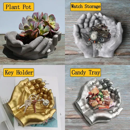 Miniatura 7 de FUNSHOWCASE Manos grandes ahuecadas y bolas de esfera de resina epoxi moldes de silicona, hacer cenicero, plantador, vela, bandeja de baratija