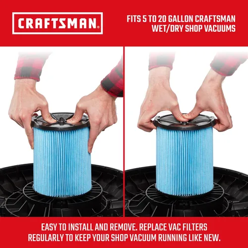 Miniatura 3 de CRAFTSMAN CMXZVBE38776 - Filtro de vacío de repuesto para aspiradora CRAFTSMAN Shop de 5 a 20 galones, fácil instalación y atrapa partículas finas