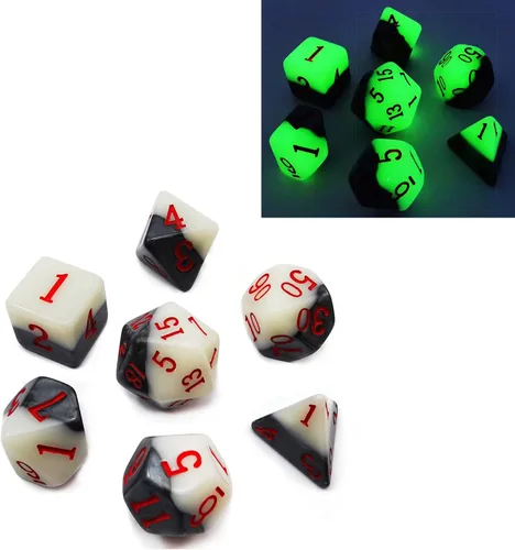 Miniatura 12 de Bescon Juego de dados poliédricos que brillan en la oscuridad de dos tonos Blue Dawn, juego de dados RPG luminosos d4 d6 d8 d10 d12 d20 d% paquete