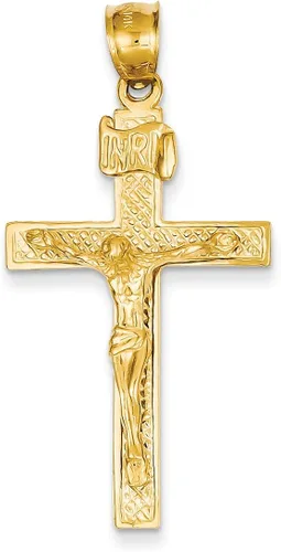 Diamond2Deal Colgante de cruz de crucifijo INRI de oro amarillo de 14 quilates, joyería fina para mujer (L- 1.732in, W- 0.906in), Oro amarillo