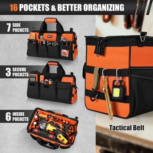 Miniatura 3 de UUP Bolsa de herramientas resistente de 15 pulgadas, organizador de caja de herramientas vacía portátil de 16 bolsillos, organización de caja