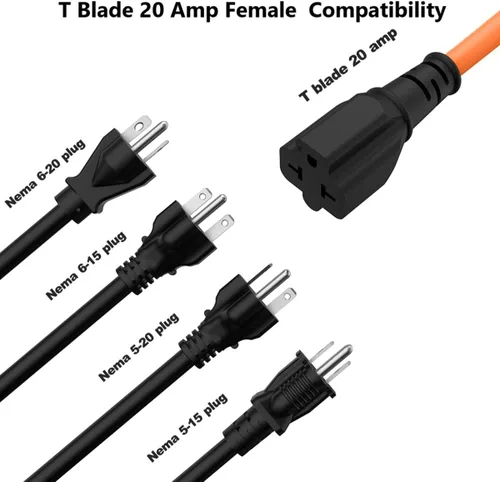 Miniatura 5 de Cable adaptador Nema 5-15P a 5-20R, cable adaptador de enchufe doméstico de 12 AWG a 6-15R/20R, cable adaptador de enchufe de CA de 20 amperios a 15