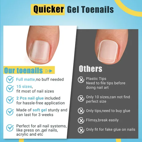 Miniatura 3 de SINOKAME - Uñas postizas transparentes a presión cortas con kit de pegamento para uñas, puntas de uñas postizas pintables mate, para camas de uñas