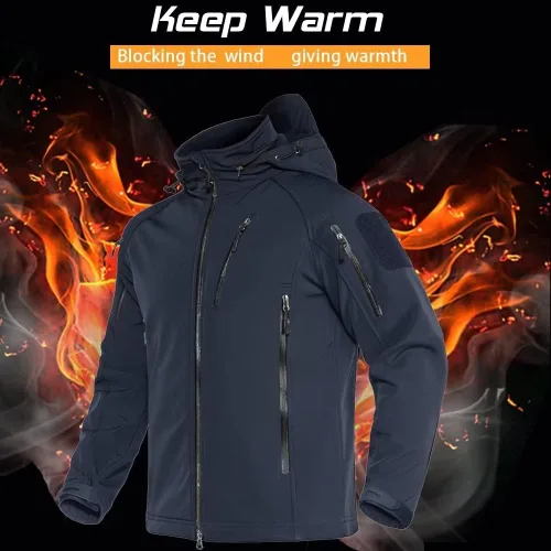 Miniatura 5 de MAGCOMSEN Abrigos de invierno para hombre, 8 bolsillos, con capucha, resistente al agua y al viento, chaqueta táctica Softshell