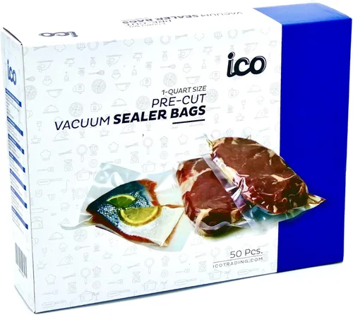 ICO Bolsas transparentes al vacío para FoodSaver, bolsas de tamaño de cuarto de galón, 50 unidades (bolsas de almacenamiento al vacío) certificadas
