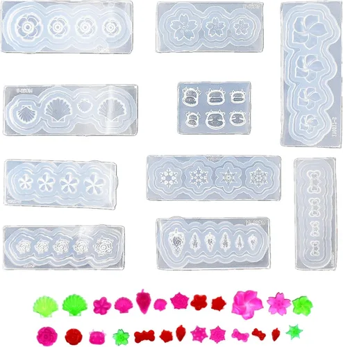Paquete de 10 moldes de silicona para arte de uñas, moldes decorativos de resina, plantillas de arte de uñas, herramienta de curación principal,