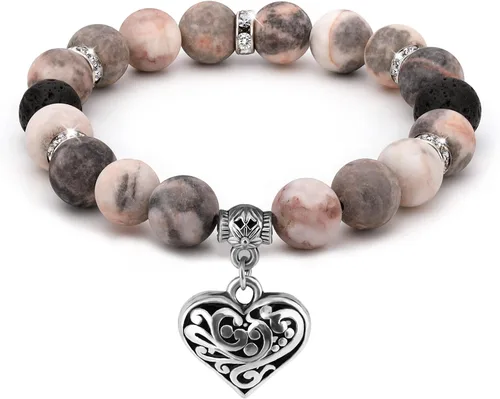 Emibele Pulseras de cuentas para mujer, pulsera de cristal hecha a mano con cuarzo rosa, piedra de cebra, roca de lava, regalo para madre o mujer