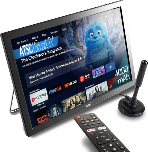 Smart TV pequeño de 15.6 pulgadas, sintonizador digital integrado, batería recargable de 4000 mAh, tarjeta HDMI/SD/entrada USB/AV, pantalla LCD con