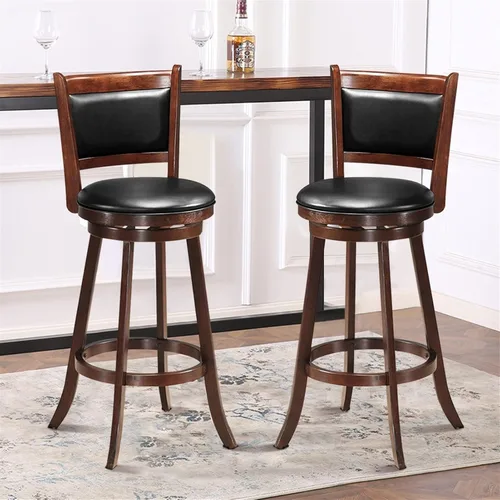 Miniatura 5 de Taburetes de bar altos de 29 pulgadas con respaldo y cojín de PVC, silla de comedor de madera, asiento tapizado, silla retro para sala de estar