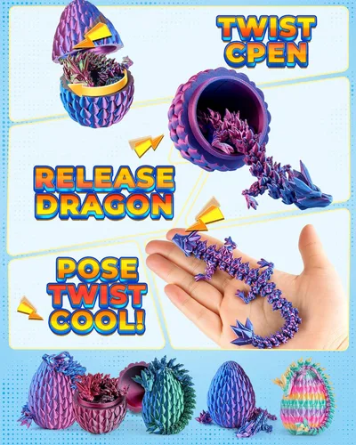 Miniatura 4 de Rapean Huevos de dragón impresos en 3D de 8 pulgadas, rellenos de cesta de Pascua para niños y adolescentes, juguetes de dragón articulados
