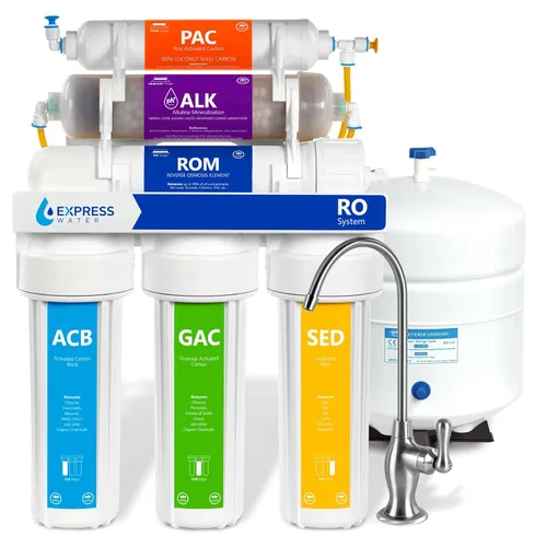 Sistema de filtrado de agua potable Express ROALK5D de 10 etapas Alkaline Reverse Osmosis Home con 5 etapas minerales alcalinos PH + filtro de Cromo