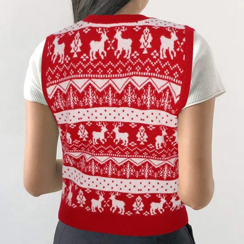 Miniatura 4 de JULYCLO Chalecos de Navidad para mujer, suéter feo de Navidad, de punto con reno, informal, sin mangas, sin mangas