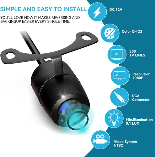 Miniatura 5 de Cámara de respaldo con monitor de 5 pulgadas Fácil instalación: Plug-Play Líneas de guía DIY Visión nocturna clara HD 1080P Cámara de visión trasera