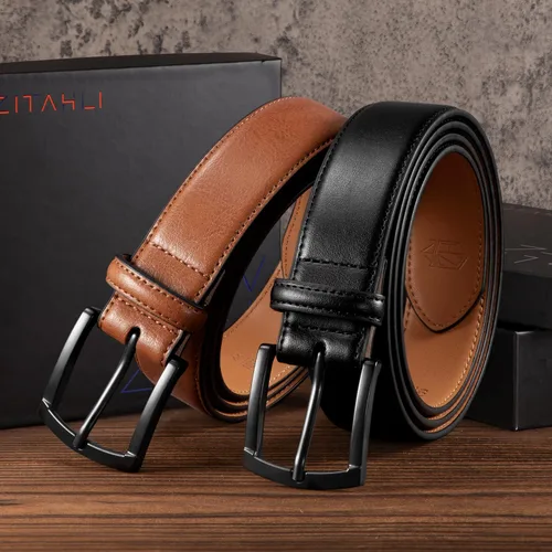 Miniatura 5 de Zitahli Cinturón para hombre, paquete de 2 unidades, diseño de cinturón de cuero para trabajo, negocios y pantalones de golf casuales, accesorios