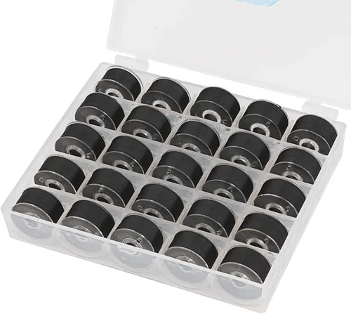 Miniatura 11 de Simthread 25 piezas de colores surtidos tamaño A clase 15 (SA156) 60WT bobinas preenrolladas hilo con caja de plástico transparente compatible