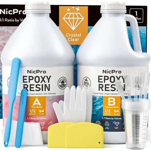 Miniatura 8 de Nicpro Kit de resina epoxi transparente de 1 galón/128 onzas, suministros de resina sin burbujas y alto brillo para revestimiento de arte
