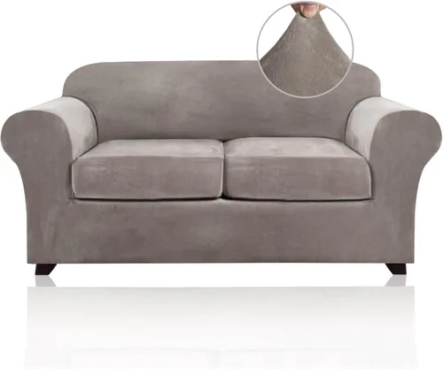 PrinceDeco Funda de sofá de terciopelo ultra suave para sofá de 2 cojines, ancho de hasta 90 pulgadas, protector de muebles lavable, apto para Gris