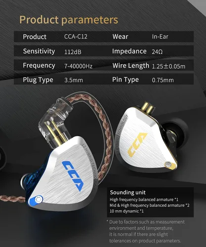 Miniatura 8 de FEDAI CCA C12 Auriculares intrauditivos híbridos, IEM 5BA+1DD Auriculares intrauditivos, carcasa de aleación de zinc+auriculares con cable de resina