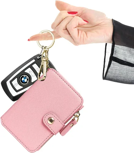 Miniatura 40 de Cartera con llavero, tarjetero con bloqueo RFID de piel, funda para tarjetas de crédito con cremallera para mujer