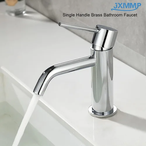 Miniatura 4 de Grifo de baño cromado de un solo agujero, grifo de agua de una sola manija para baño con ensamblaje de drenaje emergente y líneas de suministro