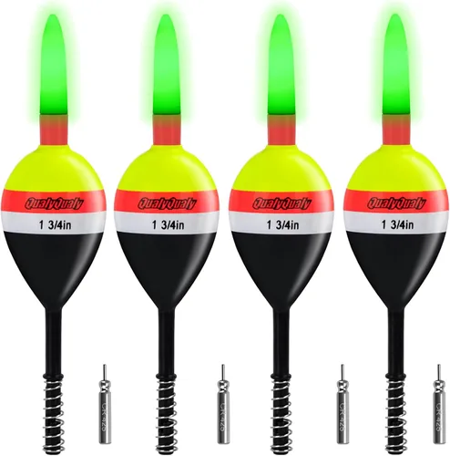 QualyQualy 4 piezas de flotadores de pesca con luces deslizantes que brillan en la oscuridad, flotador de resorte para pesca de crappie y walleyes