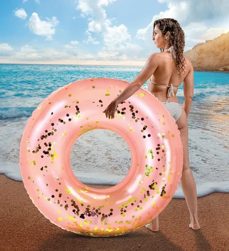 Miniatura 6 de POZA Flotador de Tubo Inflable para Piscina – Anillo de natación de confeti brillante, Tubo Inflable de Servicio Pesado Resistente a los Rayos UV