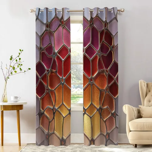 Miniatura 12 de Shrahala Abstract Pattern Geometric Blackout Window Curtains, Concentric Squares Thermal Insulated Curtains Grommet Long Drapes for Bedroom,Living
