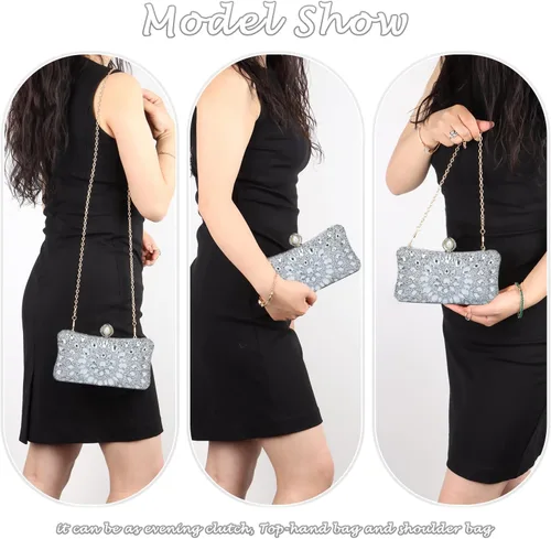 Miniatura 6 de Lanpet Bolso de noche con diamantes de imitación de cristal multicolor para mujer, bolso de hombro con correa de cadena