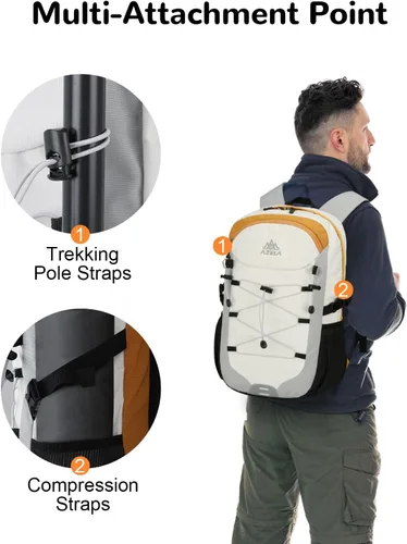 Miniatura 4 de Mochila pequeña de senderismo impermeable de 20L con correa para el pecho para hombres y mujeres, mochila ligera para exteriores, gris