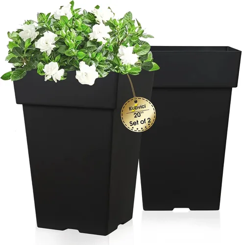 kubvici Macetas de 20 pulgadas de alto para plantas de exterior e interior, juego de 2 macetas grandes de plástico para plantas, macetas para