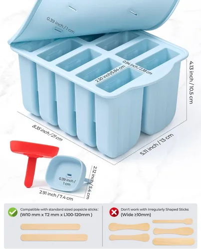 Miniatura 6 de MEETRUE - Moldes de silicona grandes para paletas de 10 cavidades con soportes de silicona para paletas/recogedor de goteo, moldes para paletas