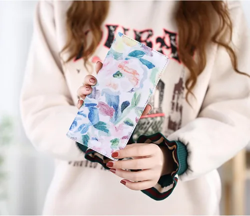 Miniatura 147 de HUA ANGEL Billetera para mujer, ultra delgada y delgada, con bloqueo RFID, tarjetero de crédito, doble embrague, carteras largas, regalo para A-ámbar