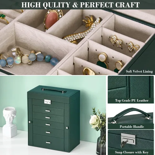 Miniatura 3 de ANWBROAD 6 Tier Huge Jewelry Box Jewelry Organizer Box Display Storage Case Holder with Lock Mirror Girls Jewelry Box for Earrings Rings Necklaces