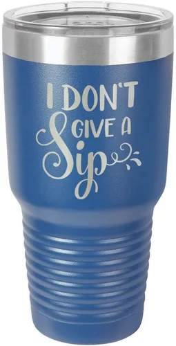 Miniatura 15 de Taza de viaje de acero con recubrimiento de polvo grabado con láser, con texto en inglés "I DON'T GIVE A SIP Engraved Tumbler", sin BPA