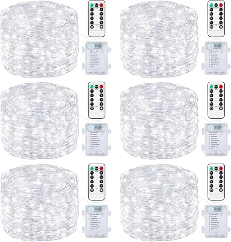 Miniatura 10 de Mlambert Paquete de 3 luces de hadas de 33 pies, funciona con pilas con control remoto y temporizador, impermeable, regulable, 8 modos, 100 luces