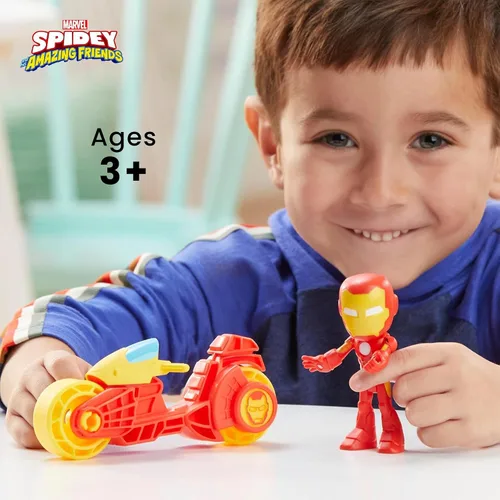 Miniatura 5 de Spidey and His Amazing Friends, Iron Man - Figura de acción y juguete para motocicleta, juguetes preescolares de superhéroes de Marvel para niños