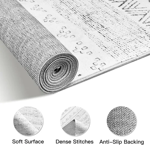 Miniatura 6 de Art&Tuft Alfombra de área de 8 x 10 pies, súper suave, ultrafina, marroquí, lavable, antideslizante, para sala de estar, plegable, geométrica, Gris